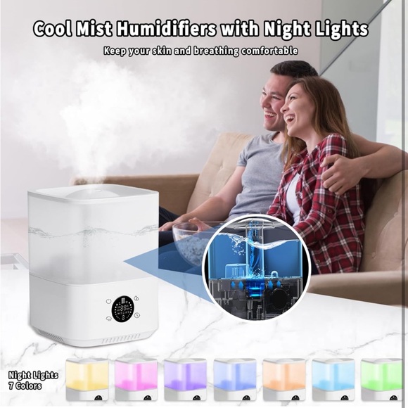4L Top Fill Quiet Cool Mist Air Humidifier w LED Lights & Auto Shut-Off - Picture 6 of 9
